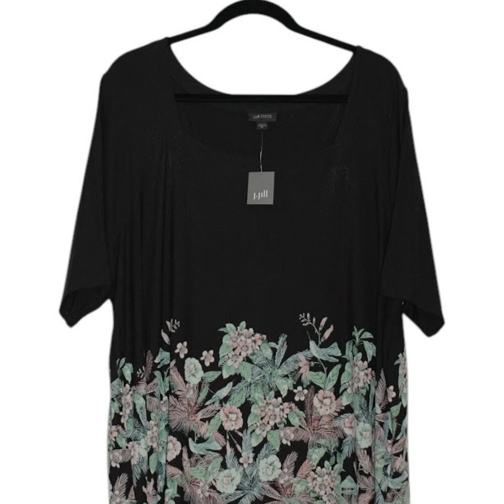 J.Jill Black Floral Tunic Top – Plus Size 2X – NWT – Soft Stretch Knit Blouse